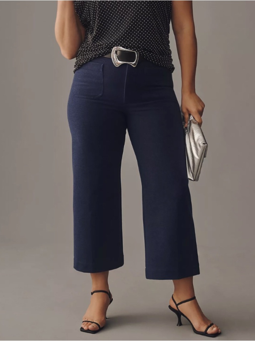 Maeve by Anthropologie The Collette Brushed Knit Wide-Leg Cropped Pants in Navy
